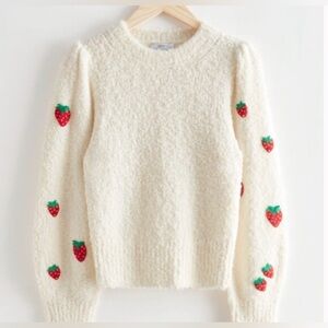 NWT Paris Atelier & Other Stories Strawberries Cream Sweater w/ Embroidery Large